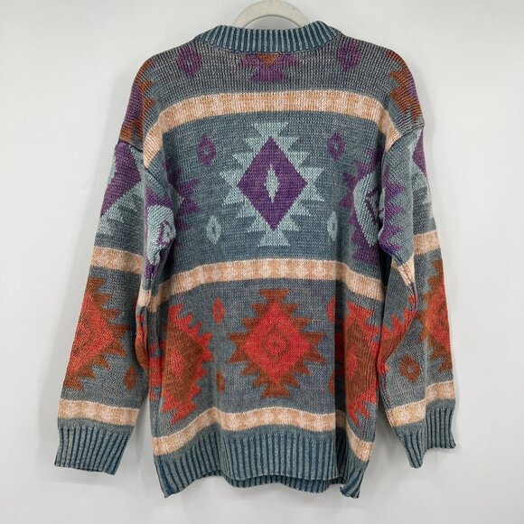 Vintage Kiya 80s 90s sweater grandpa aztec tribal geometrical print men's size m - Picture 8 of 12